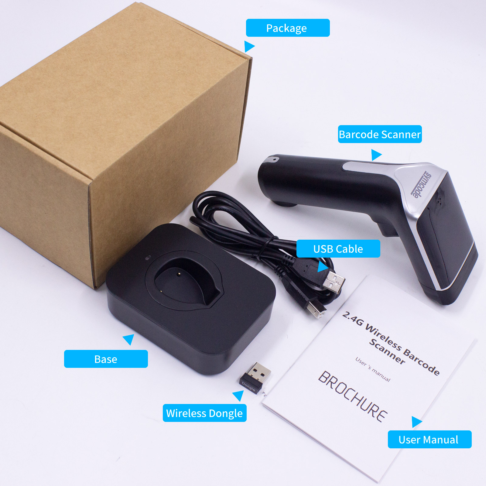 MJ6708DB Bluetooth/Wireless Barcode Scanner with Charging Station